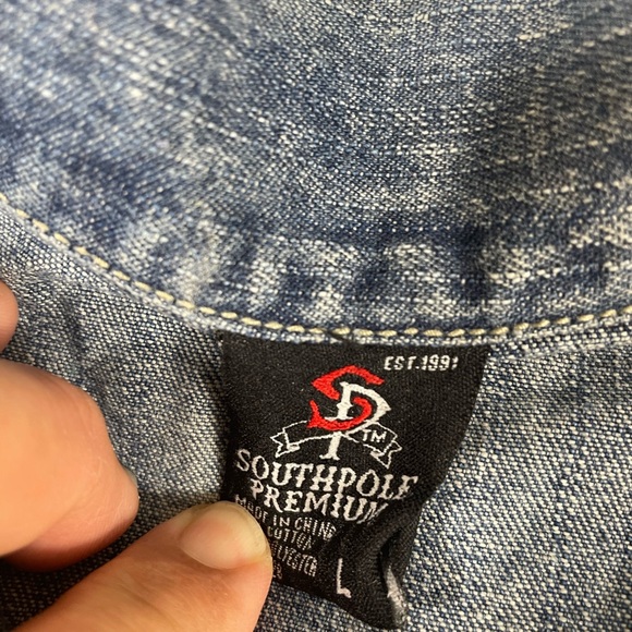 Southpole Premiun Mens Blue Biker Patched Denim Vest Size L - Picture 10 of 15